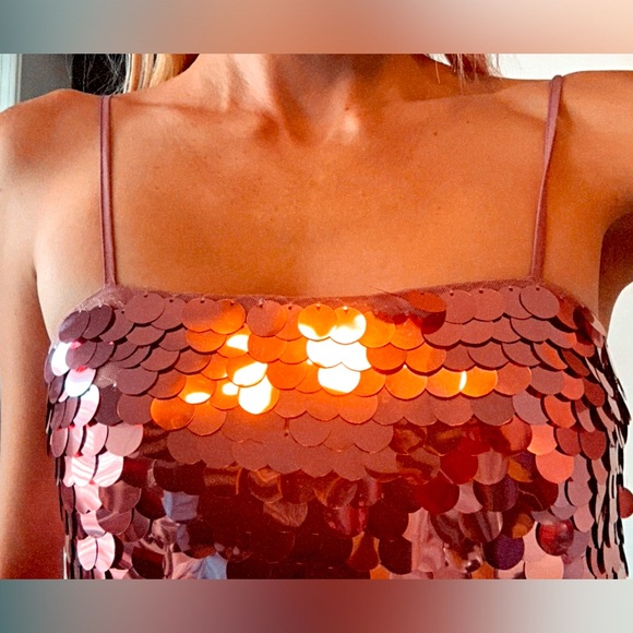Pink/Rose Gold Sequin Dress w/ spaghetti straps REAS TOUR INSPIRED - Picture 5 of 8